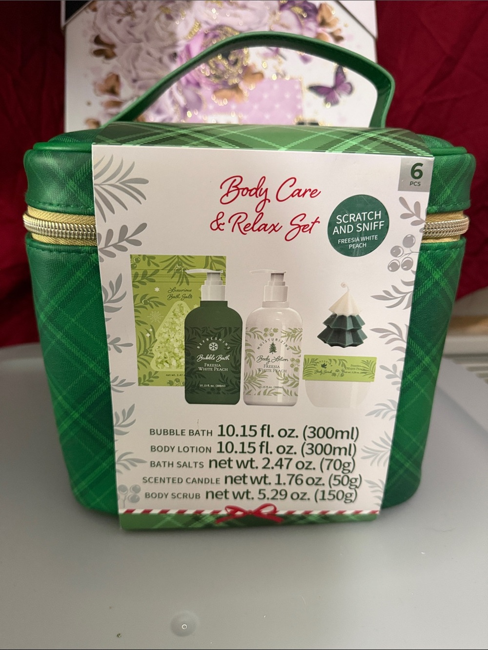 Body Care & Relax Set - Freesia White Peach Scented Bath & Lotion Gift Kit